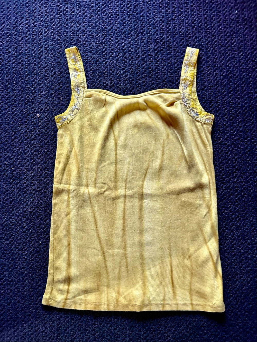 Yellow Tie Dye Strap Tank Top with Silver Embroidered Straps
